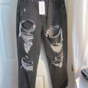 LIONESS black denim jeans distressed High Waist Size L NWT